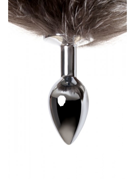 Серебристая металлическая анальная втулка с хвостом чернобурой лисы - размер S - ToyFa - купить с доставкой в Сочи