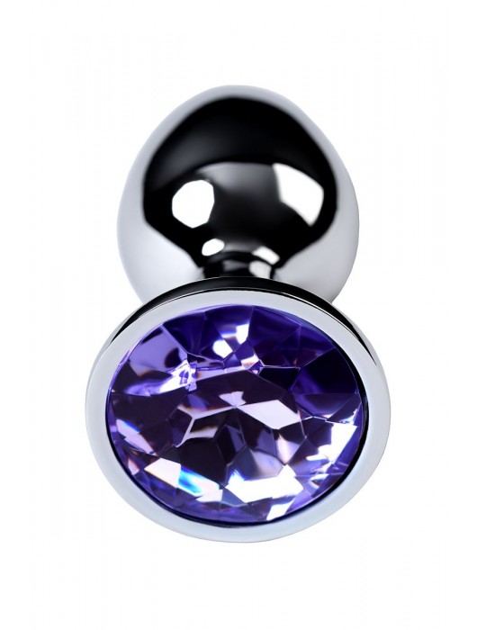 Серебристая конусовидная анальная пробка с фиолетовым кристаллом - 7 см. - ToyFa - купить с доставкой в Сочи