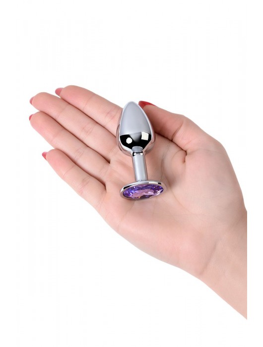 Серебристая конусовидная анальная пробка с фиолетовым кристаллом - 7 см. - ToyFa - купить с доставкой в Сочи