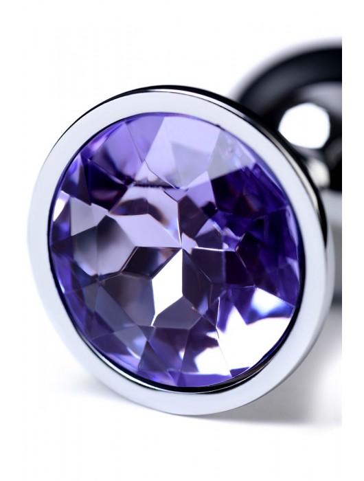 Серебристая конусовидная анальная пробка с фиолетовым кристаллом - 7 см. - ToyFa - купить с доставкой в Сочи