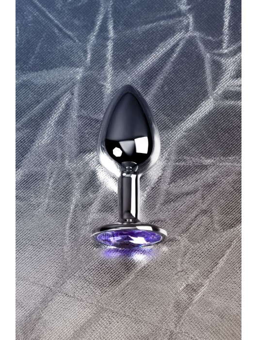 Серебристая конусовидная анальная пробка с фиолетовым кристаллом - 7 см. - ToyFa - купить с доставкой в Сочи