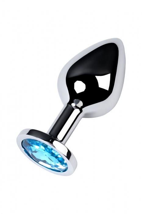 Серебристая конусовидная анальная пробка с голубым кристаллом - 8 см. - ToyFa - купить с доставкой в Сочи