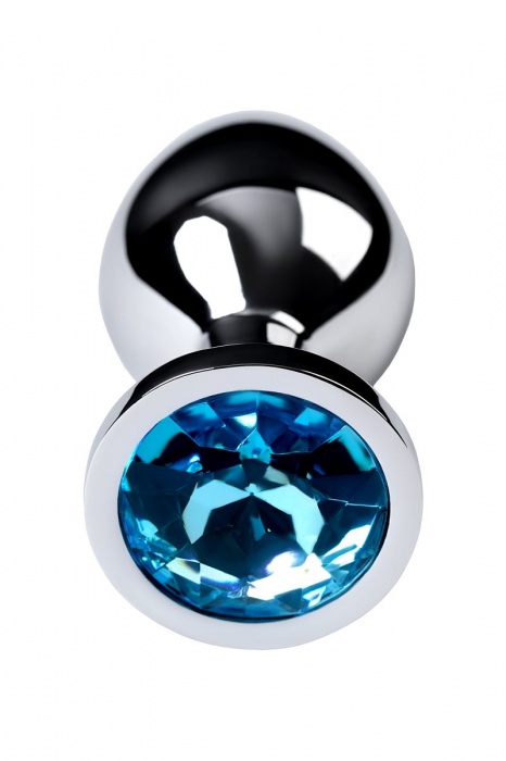 Серебристая конусовидная анальная пробка с голубым кристаллом - 8 см. - ToyFa - купить с доставкой в Сочи