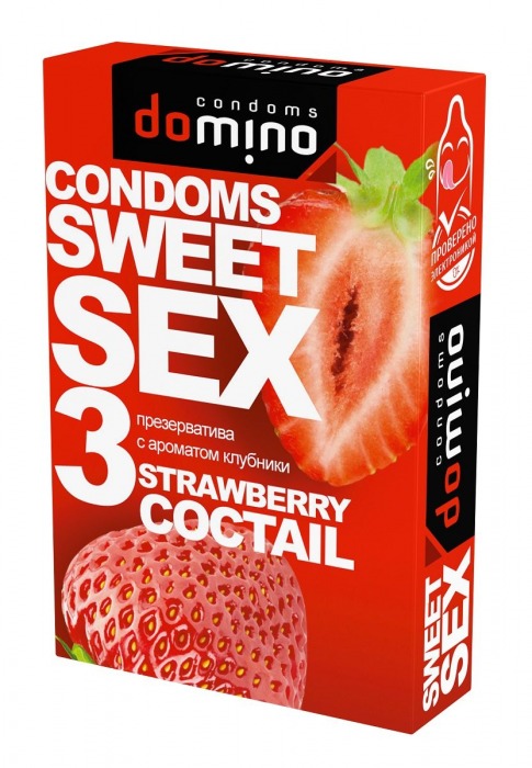 Презервативы для орального секса DOMINO Sweet Sex с ароматом клубничного коктейля  - 3 шт. - Domino - купить с доставкой в Сочи
