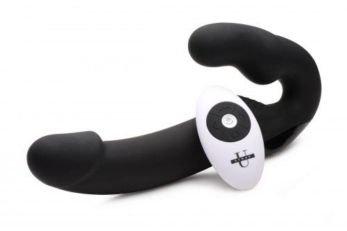 Черный безремневой страпон Urge Silicone Strap On с пультом ДУ - 24 см. - XR Brands - купить с доставкой в Сочи