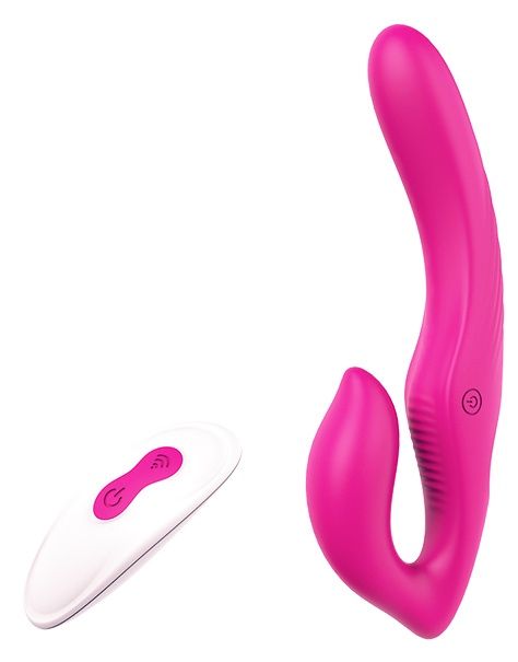 Ярко-розовый безремневой страпон REMOTE DOUBLE DIPPER - 22 см. - Dream Toys - купить с доставкой в Сочи