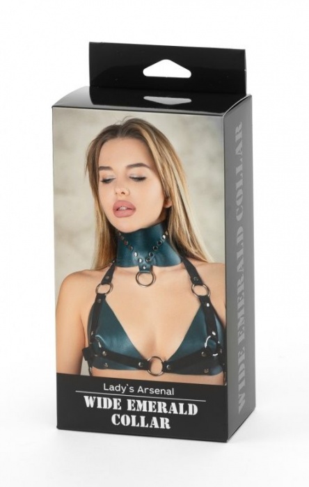 Изумрудный широкий ошейник Ladys Arsenal с заклепками - БДСМ Арсенал - купить с доставкой в Сочи
