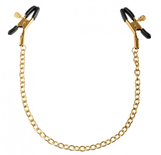 Чёрные с золотом зажимы на соски Gold Chain Nipple Clamps - Pipedream - купить с доставкой в Сочи