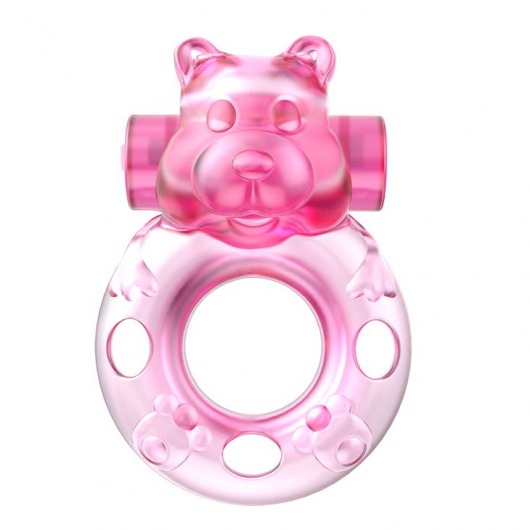 Розовое эрекционное виброкольцо на пенис Pink Bear - Baile - в Сочи купить с доставкой