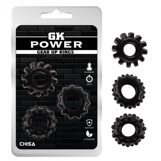 Набор из 3 черных эрекционных колец Gear Up Rings - Chisa - в Сочи купить с доставкой