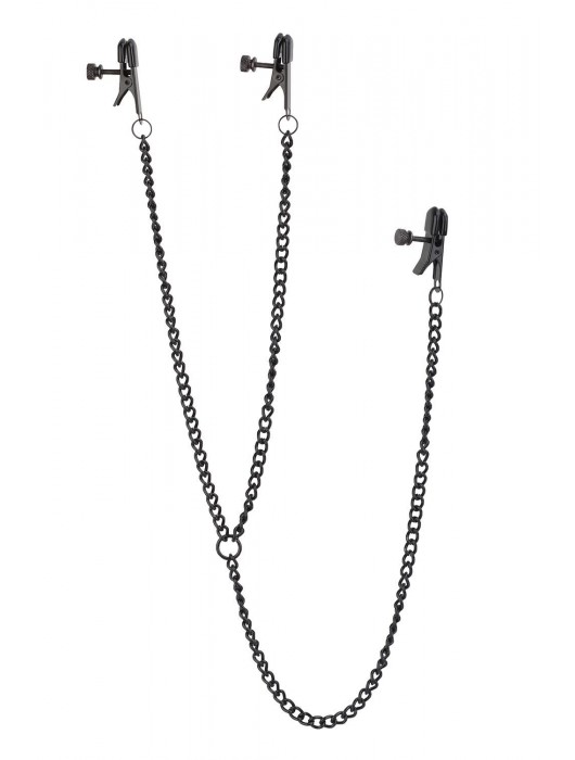 Черные зажимы на соски и клитор на цепочке DELUXE NIPPLE   CLIT CLAMPS - Dream Toys - купить с доставкой в Сочи