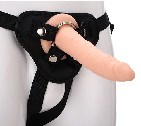 Телесный страпон на черных трусиках STRAP ON REAL DILDO - 20 см. - Dream Toys - купить с доставкой в Сочи