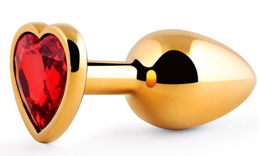 Золотистая анальная пробка с красным стразом-сердечком - 8 см. - Anal Jewelry Plug - купить с доставкой в Сочи