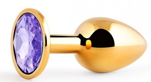 Золотистая анальная пробка с фиолетовым стразом - 7,2 см. - Anal Jewelry Plug - купить с доставкой в Сочи