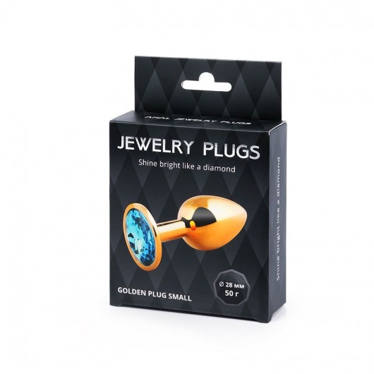 Золотистая анальная пробка с голубым стразом - 7,2 см. - Anal Jewelry Plug - купить с доставкой в Сочи
