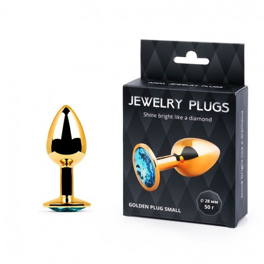 Золотистая анальная пробка с голубым стразом - 7,2 см. - Anal Jewelry Plug - купить с доставкой в Сочи