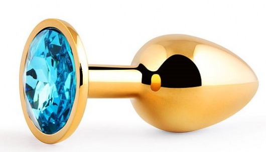 Золотистая анальная пробка с голубым стразом - 7,2 см. - Anal Jewelry Plug - купить с доставкой в Сочи