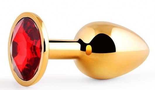 Золотистая анальная пробка с красным стразом - 7,2 см. - Anal Jewelry Plug - купить с доставкой в Сочи