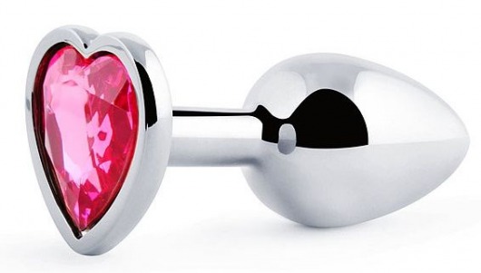 Серебристая анальная пробка с розовым кристаллом-сердечком - 7 см. - Anal Jewelry Plug - купить с доставкой в Сочи