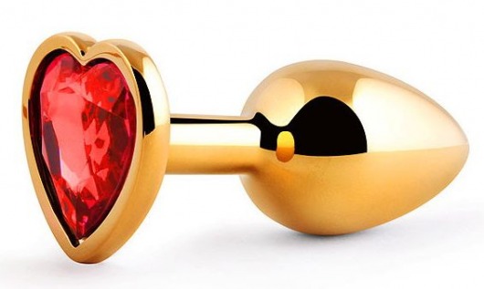 Золотистая анальная пробка с красным стразом-сердечком - 7 см. - Anal Jewelry Plug - купить с доставкой в Сочи