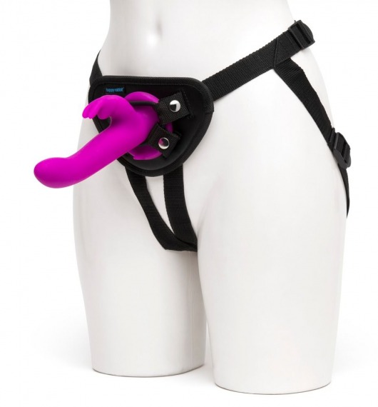Лиловый страпон Rechargeable Vibrating Strap-On Harness Set - 17,6 см. - Happy Rabbit - купить с доставкой в Сочи