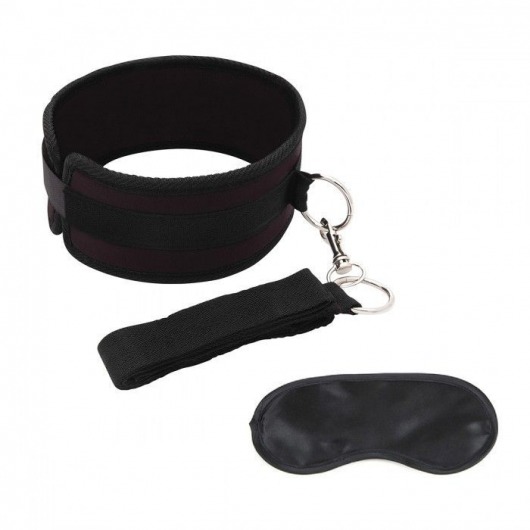 Черный ошейник с длинным поводком Collar and Leash Set - Lux Fetish - купить с доставкой в Сочи