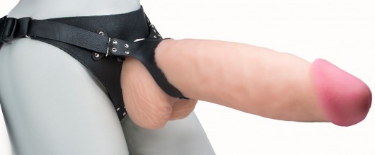 Телесный реалистичный фаллоимитатор на черных трусиках Real Big Strap-On - 34,5 см. - LOVETOY (А-Полимер) - купить с доставкой в Сочи