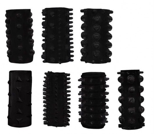 Набор из 7 черных насадок PENIS SLEEVES SET - Dream Toys - в Сочи купить с доставкой