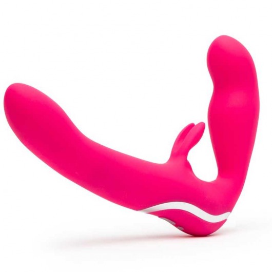 Ярко-розовый безремневой страпон Rechargeable Vibrating Strapless Strap-On - Happy Rabbit - купить с доставкой в Сочи