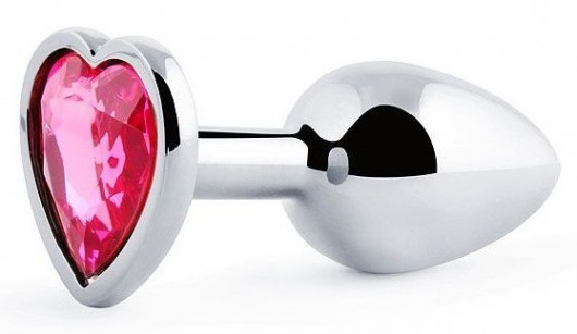 Серебристая анальная пробка с малиновым кристаллом-сердечком - 7 см. - Anal Jewelry Plug - купить с доставкой в Сочи