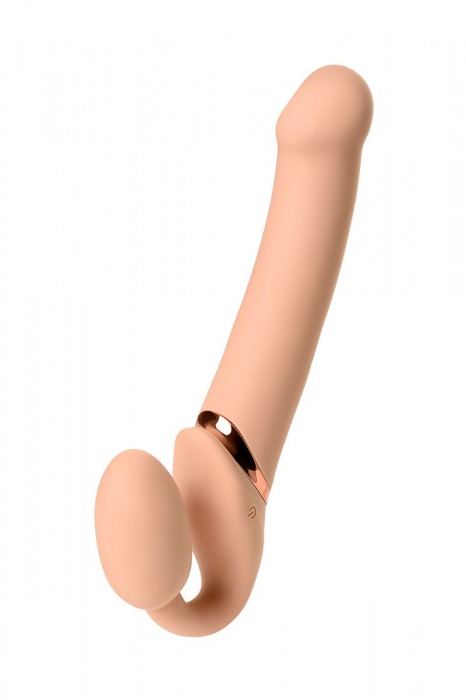 Телесный безремневой вибрострапон Vibrating Bendable Strap-On L - Strap-on-me - купить с доставкой в Сочи