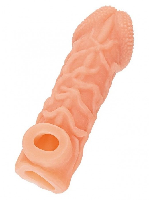Телесная закрытая насадка с венками Cock Sleeve Size L - 17,6 см. - KOKOS - в Сочи купить с доставкой