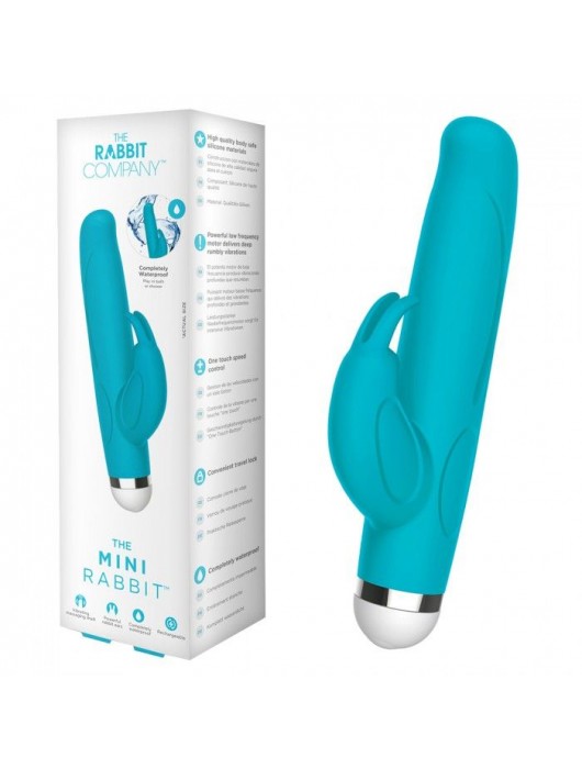 Голубой вибратор-кролик The Mini Rabbit - 13,9 см. - The Rabbit Company