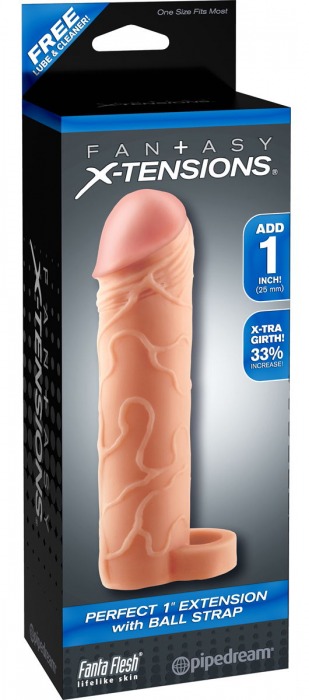 Телесная насадка с кольцом Perfect 1 Extension with Ball Strap - 17 см. - Pipedream - в Сочи купить с доставкой