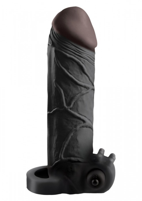 Чёрная вибронасадка с кольцом Vibrating Real Feel 2 Extension - 16 см. - Pipedream - в Сочи купить с доставкой