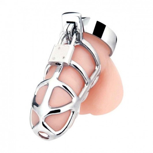 Серебристая металлическая клетка для члена с замком Enslave Cock Cage - BlueLine - купить с доставкой в Сочи