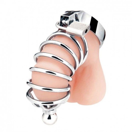 Серебристая клетка для члена Urethral Play Cage - BlueLine - купить с доставкой в Сочи