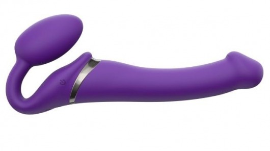 Фиолетовый безремневой вибрострапон Silicone Bendable Strap-On - size M - Strap-on-me - купить с доставкой в Сочи