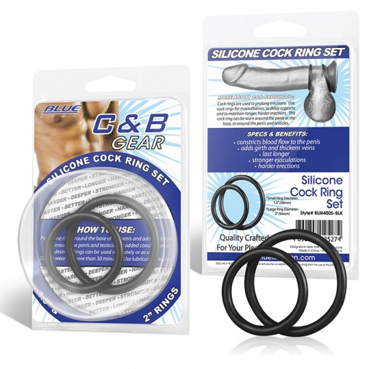 Набор из двух черных силиконовых колец разного диаметра SILICONE COCK RING SET - BlueLine - в Сочи купить с доставкой
