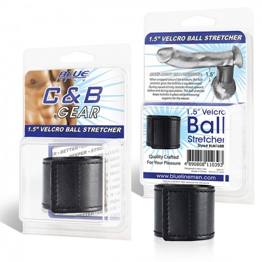 Хомут-утяжка для мошонки из искусственной кожи на липучке VELCRO BALL STRETCHER- 4 см. - BlueLine - в Сочи купить с доставкой