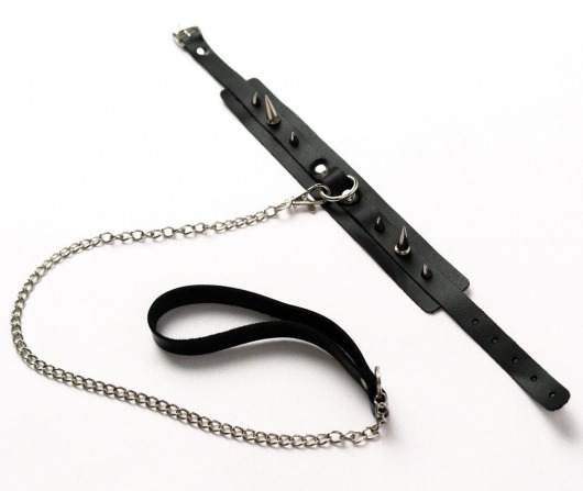 Черный ошейник с шипами и поводком - Crazy Handmade - купить с доставкой в Сочи