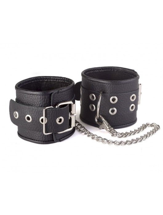 Кожаные черные оковы с широким ремешком, соединенные цепочкой - Sitabella - купить с доставкой в Сочи