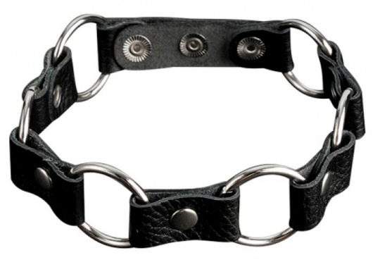 Кожаный черный ошейник с кольцами - Sitabella - купить с доставкой в Сочи