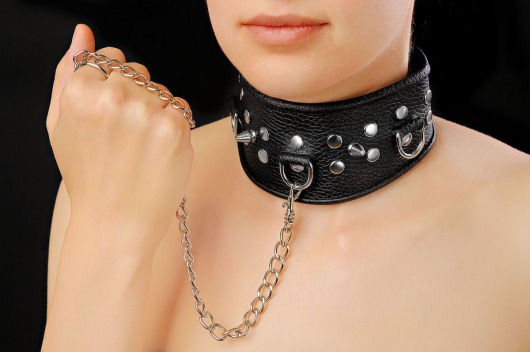 Чёрный ошейник из кожи - Sitabella - купить с доставкой в Сочи