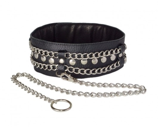 Чёрный ошейник с цепочками и поводком - Sitabella - купить с доставкой в Сочи