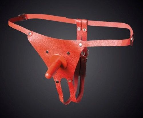 Красные кожаные универсальные трусики со штырьком для насадок - Sitabella - купить с доставкой в Сочи