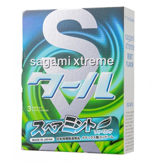 Презервативы Sagami Xtreme Mint с ароматом мяты - 3 шт. - Sagami - купить с доставкой в Сочи