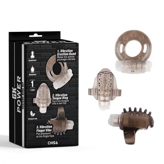 Набор из 3 дымчатых эрекционных колец с вибрацией Teasers Ring Kit - Chisa - в Сочи купить с доставкой
