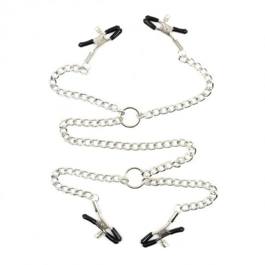 Серебристые зажимы для сосков и половых губ на тонкой цепочке - Notabu - купить с доставкой в Сочи