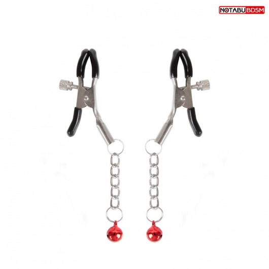 Серебристые зажимы на соски с шариками на цепочках - Notabu - купить с доставкой в Сочи